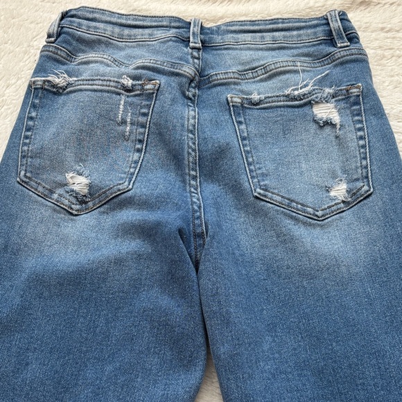 Flying Monkey Distressed Blue Women's Jeans with Frayed Cuff at Bottom - Picture 6 of 8